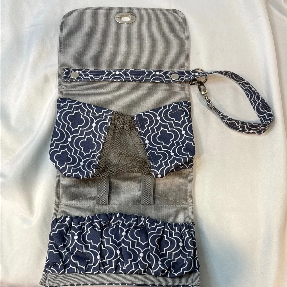 Lilly Bit by Demdaco Navy Blue Trellis Print Folding Diaper Clutch Shoulder Bag